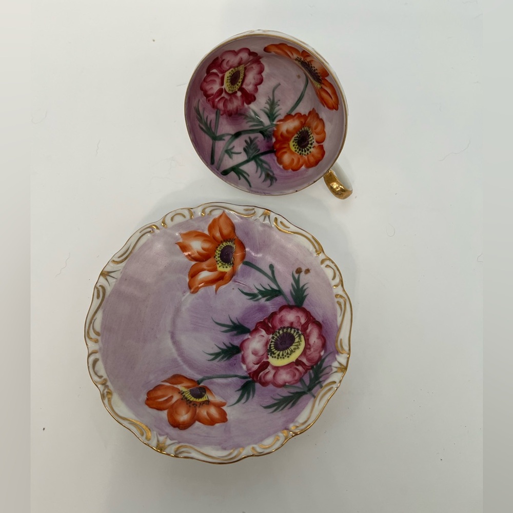 VTG SAJI Fancy China Anemone Coronaria Handpainted Tea Cup Saucer Occupied Japan - Picture 3 of 6